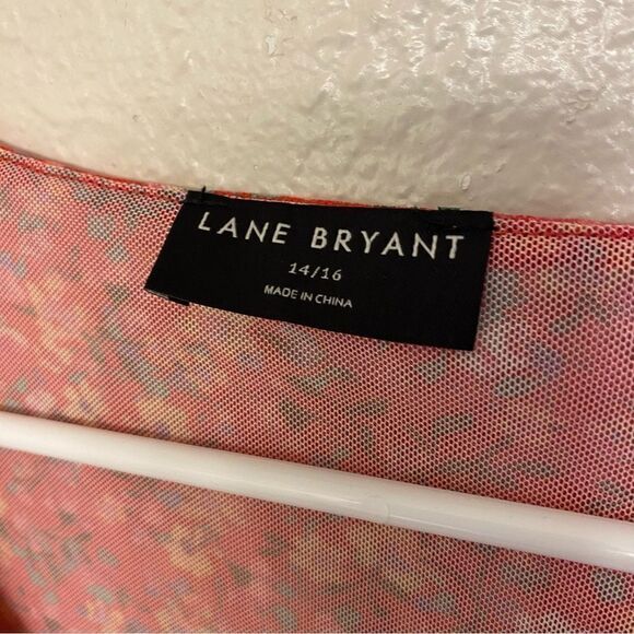 Lane Bryant micro Floral Print v Neck Peasant Prairie boho mesh Blouse red 14/16 - Picture 7 of 11